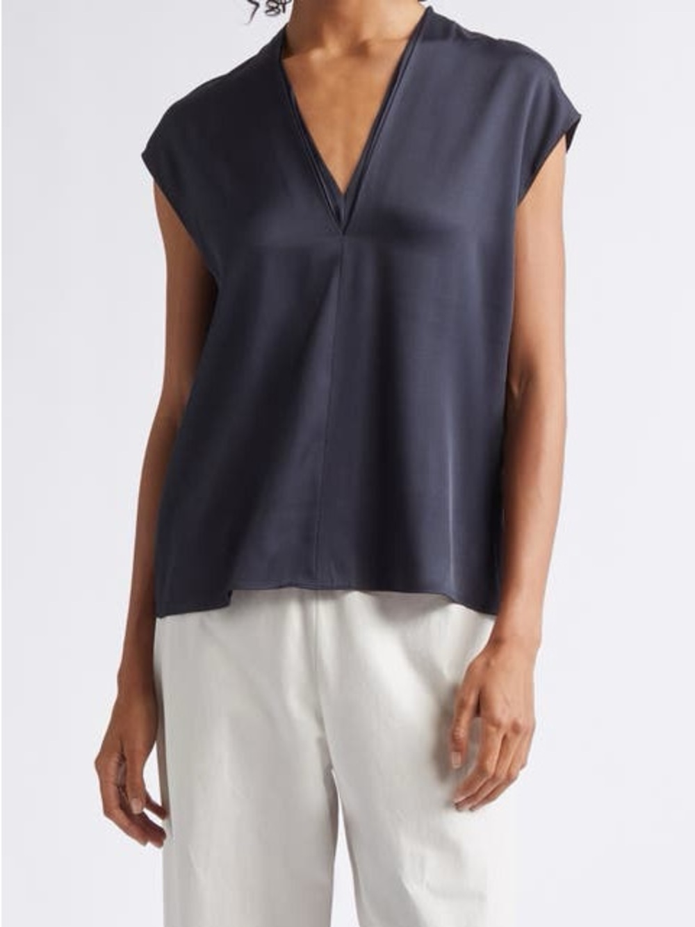 H&M Dark Charcoal V-Neck Cap Sleeve Blouse